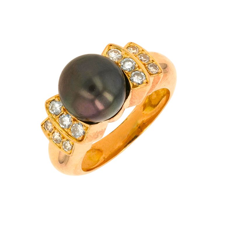 Bague perle et diamants 0.36 carat or jaune 11.78g Comme neuf -  reconditionné disponible sur Gemme Les Bijoux